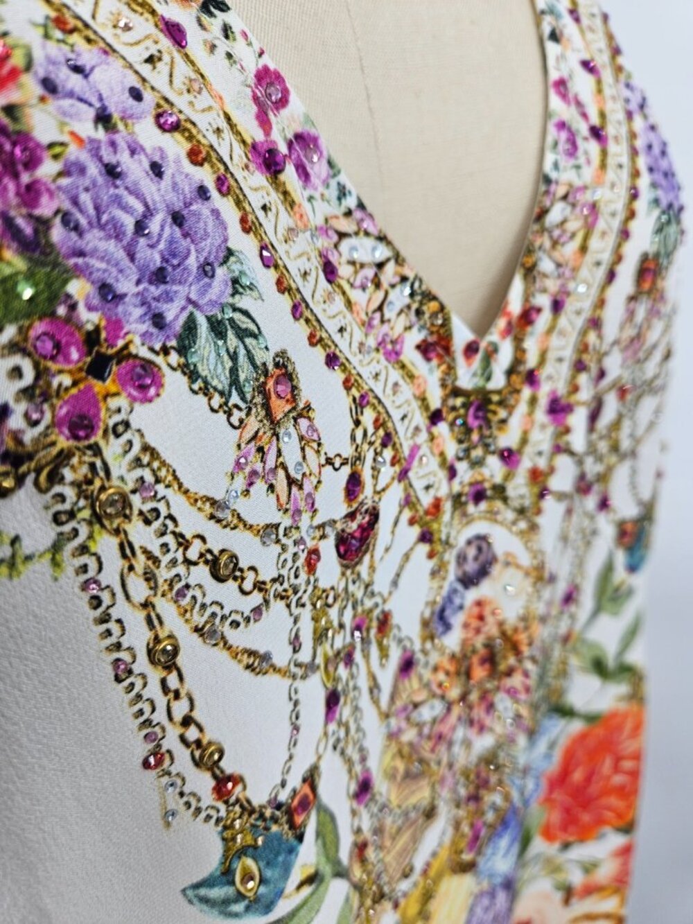 Camilla Sew Yesterday V-Neck Blouson Sleeve Mini Dress Womens XS Silk Crystals - Picture 5 of 12